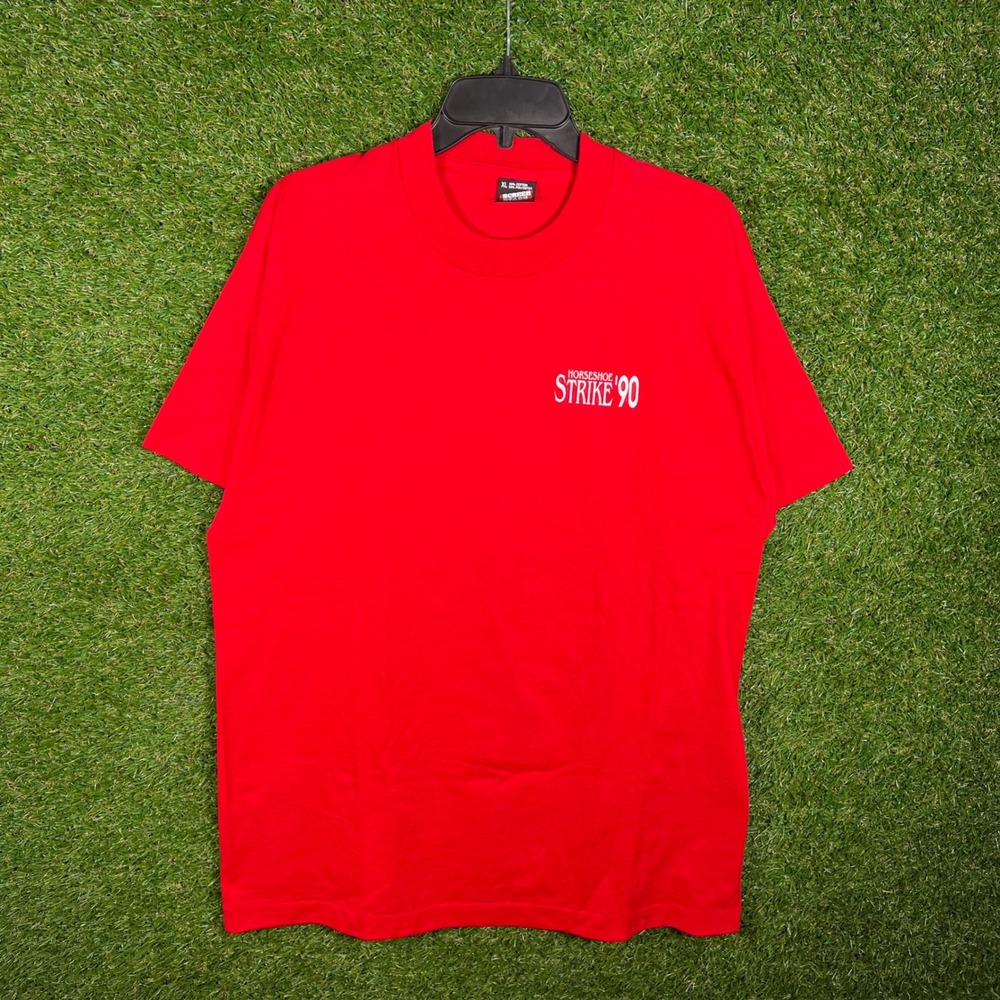 Vintage 1990 Horseshoe Strike Union T-Shirt XL Red Screen Stars Best USA Made